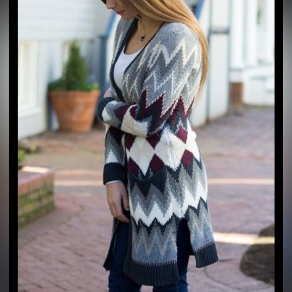 American Eagle Outfitters Multicolor Chevron Striped Duster Cardigan Sweater